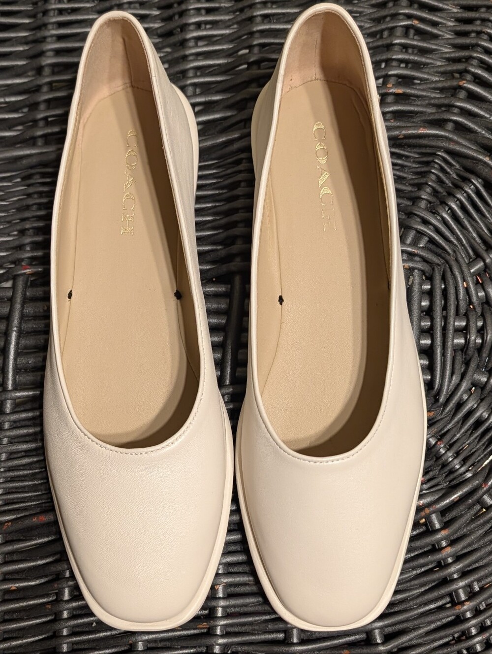 Coach Emilia Flats in Chalk Calfskin Leather sz 10 - Picture 5 of 14